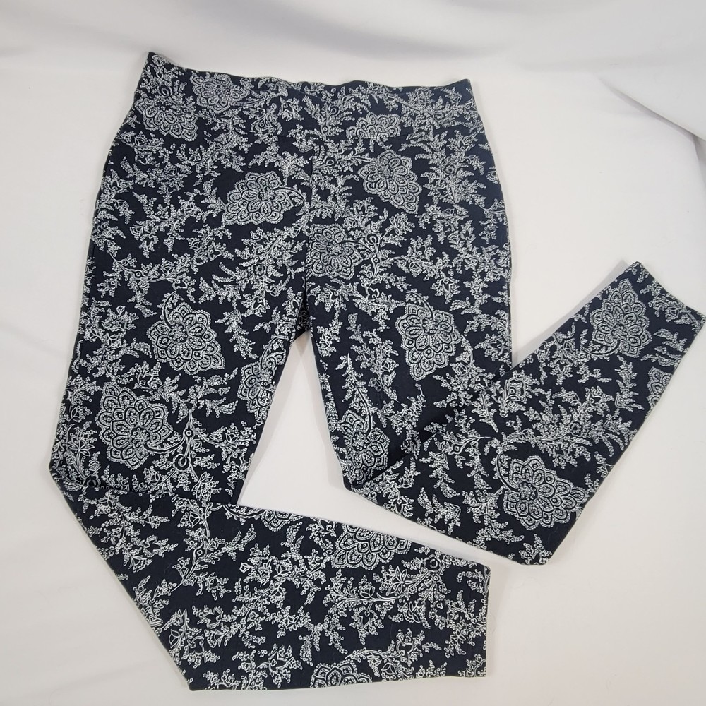 Lands' End Black Starfish Floral High Rise Leggings Size L/T (14-16)